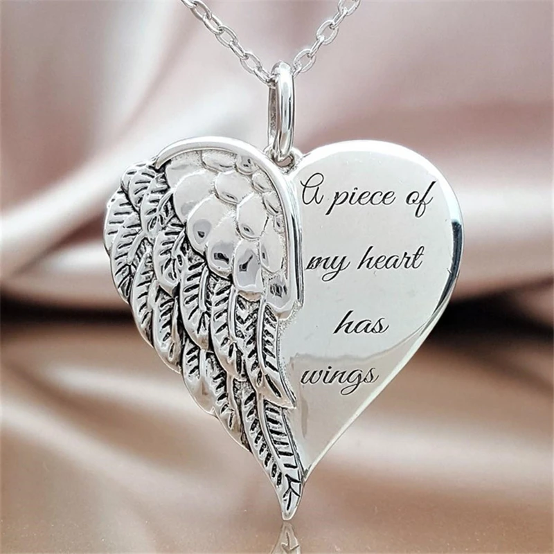 

M MISM Letter A Piece of My Heart Has Wings Elegant In My Heart Angel Necklace Sliver for Women Men Lover Jewelry Gifts Colar
