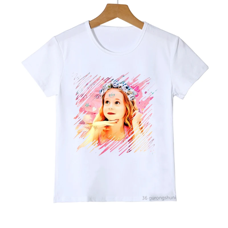 Kawaii Girls T-Shirts Cute Nastya Cartoon Print Girls Clothes Summer Kids T Shirts Fashion Baby Tshirt White Camisole Shirt Tops children's t shirt design	