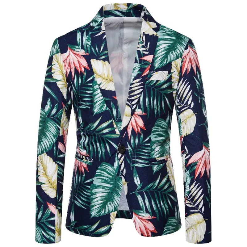 Casual Suit Jacket New Design Hawaiian Print Style Flower Series Fashion Single-Breasted Top