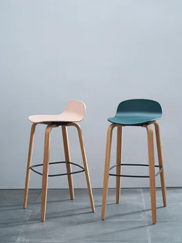 

Nordic simple modern ins style individual solid wood leg plastic surface gray seat bar stool bar chair high stool