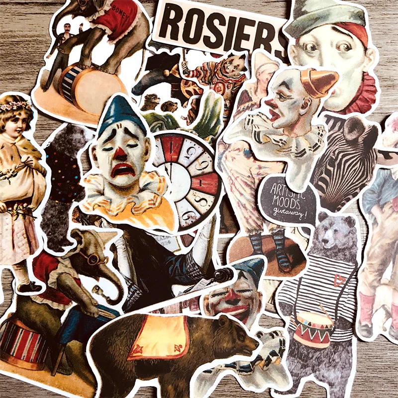 

23PCS European and American style character stickers circus clown hands account material DIY diary album ins stickers hobo tn
