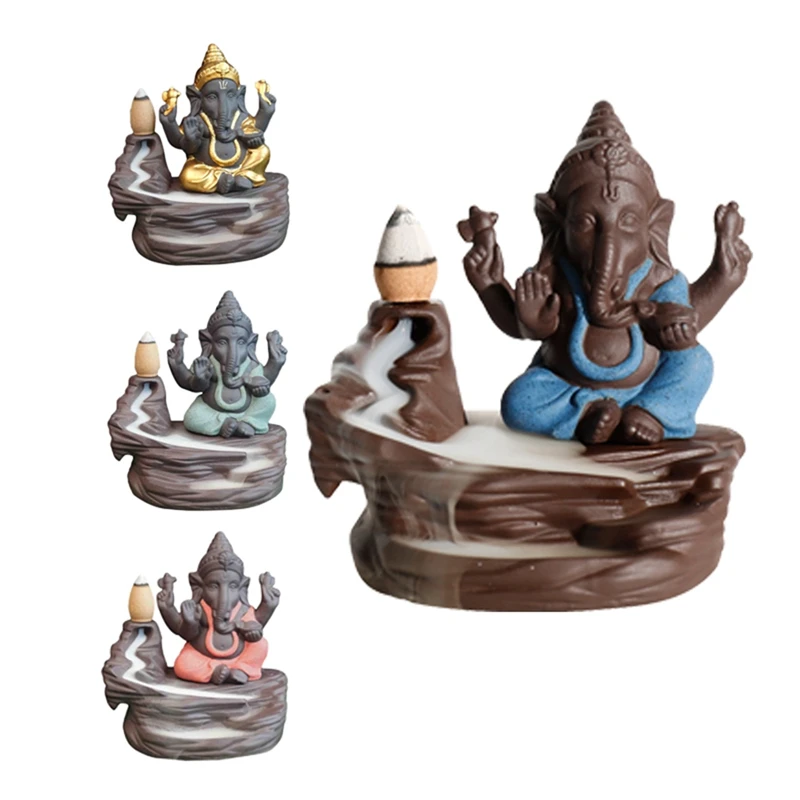 Red Elephant God Ganesha Backflow Incense Burner India Censer Stick Holder Meditation Ornaments Home Office Decor Crafts