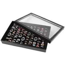 Портативный модный прозрачный дисплей с 100 слотами для колец, металлическая подставка для сережек, коробка для хранения украшений, витрина для украшений