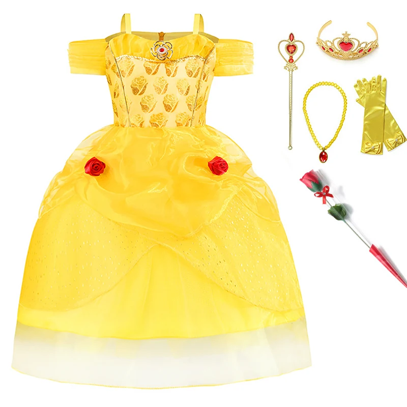 Dress Set 2 YOFEEL/платье принцессы Белль для девочек пышный костюм для красавицы и чудовища, многослойное платье для ролевых игр Вечерние платья на Хэллоуин для маленьких девочек - Цвет: Dress Set 2
