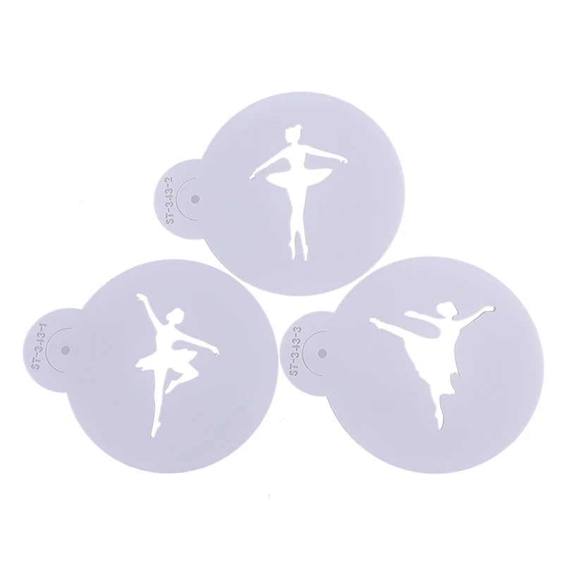 3PCS Ballerina Shape Plastic Fancy Coffee Printing Model Cafe Foam Spray Template Barista Stencils Decoration Tools