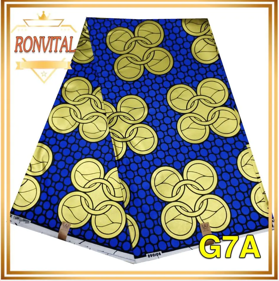 Ткань с золотым восковым принтом RONVITAL, африканская ткань с принтом, женское платье, сделай сам, восковая ткань в нигерийском стиле, хлопок, 6 ярдов/