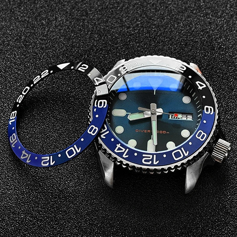 Inserto Per Castone In Ceramica Scanalato Stile Gmt Cornice Rossa/Blu 38*30.6Mm Per Seiko Skx007 Skx175 Gmt-Master Mod Parti Dell'Orologio