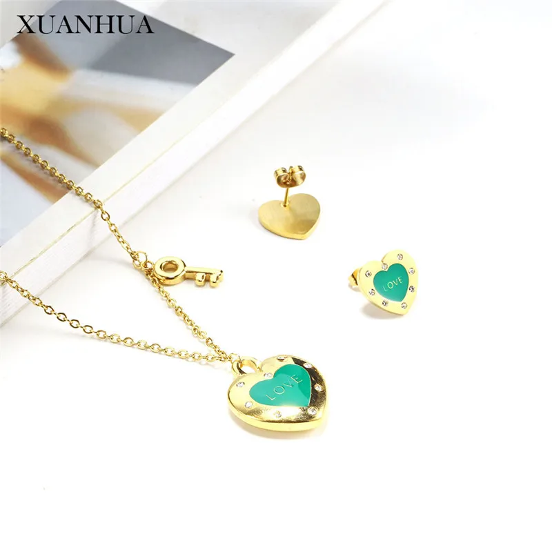 XUANHUA LOVE Heart ожерелье набор сережек женские ювелирные изделия из нержавеющей стали