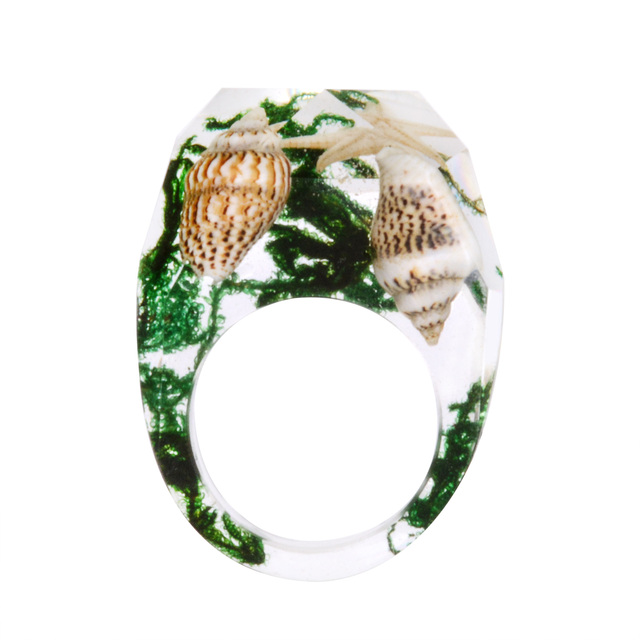 Transparent Forest Handmade Dried Flower Resin Ring Colorful Ink Pattern Scenery for Women Fashion Jewelry Ring