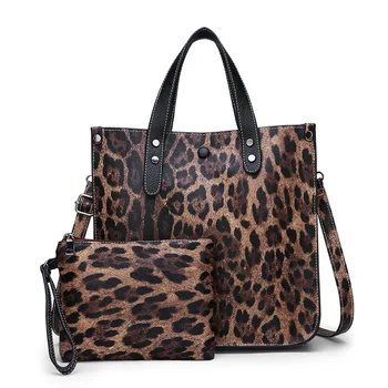 

New 2pcs/Set Women Bags Leopard Ladies Handbags Famous Brand Female PU Leather Shoulder Messenger Bags Tote Bag Bolsa