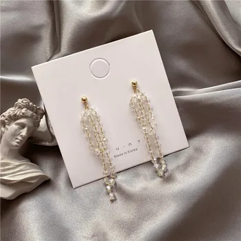 

Crystal Beads Tassel Clip Earrings Without Piercing Glass Fairy Long Earings Charms