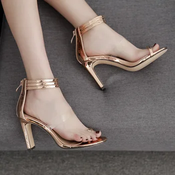 

2020 Women Gladiator PVC Women Sandals Rome Cover heel Square heel Fashion Clip-on Ladies Fashion Zip shoes