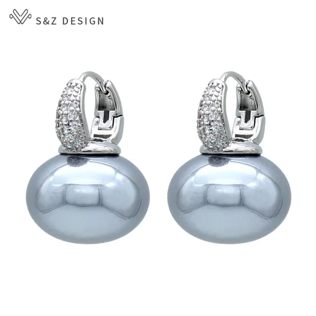 S & Z DESIGN nouvelle mode pain rond grande perle boucles d'oreilles pour les femmes bijoux de mariage cadeau tempérament cubique zircone Eardrop