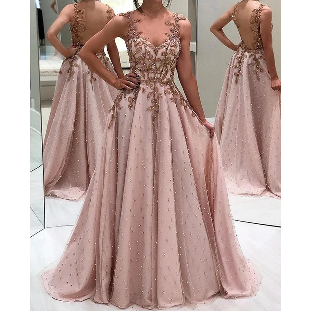 Vestido de noche largo con escote en forma de corazón, vestido de gala de línea a, rosa, de graduación| - AliExpress