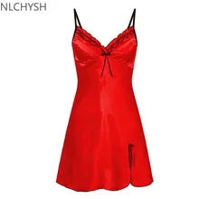 Women's Nightgown Red Lingerie Sexy Nightgown Satin Night Wear Sleepshirts Night Dress Sleepwear See Through Sleepwear Plus Size