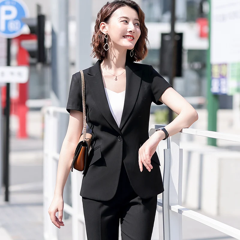 Female Elegant Formal Office Work Wear Summer Black Blazer Women Business with Skirt and Jacket Suit Sets Ladies Uniforms Styles