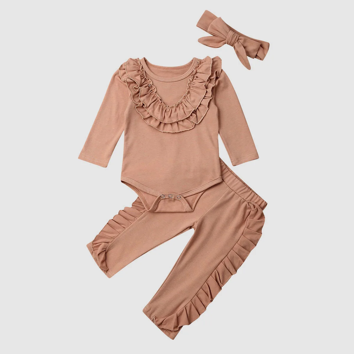 Newborn Baby Girl Clothes Ruffle Romper Tops+Long Pants Headband Outfits 0-24M | Детская одежда и обувь