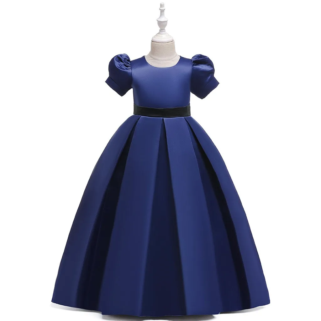 Торжественное длинное платье для девочек; платья с рукавами-пузырьками для девочек; Пышное Платье принцессы; длинное вечернее платье для дня рождения, свадьбы