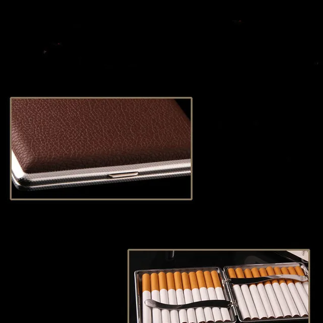 Ajándék Férfi Bőr Cigaretta Dobozhoz 20 Botok Szivar Tok Fém Dohányzó Tartozékok Tároló Borító - Image 2