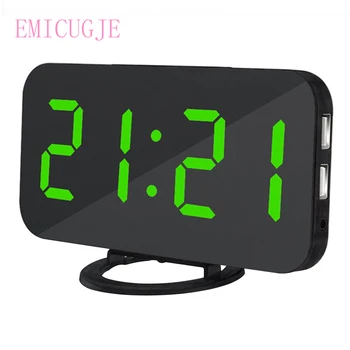 

LED Display Nightlight Multifunction with Dimmer Electronic Digital Alarm Clock Snooze 6.5" Screen Mirror USB Charging