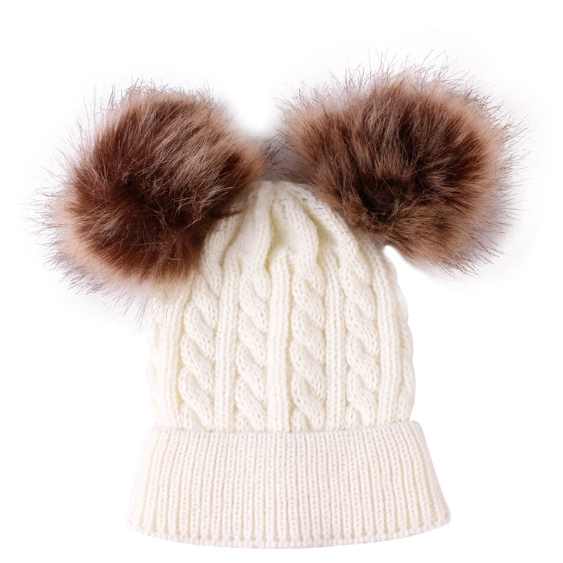 Новые Вязаные детские шляпы тюрбан шапочка теплая шерсть меховые шапки Мягкая шапка для девочек мальчиков помпон эластичная шапка осень зима