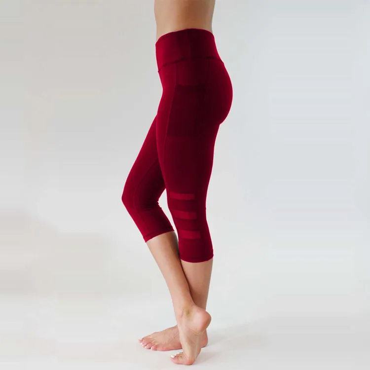 Cross Border Hot Selling Mobile Phone Pocket Gauze Joint High-waisted Elasticity Multi-Color Leggings Yoga Pants a Large Amount