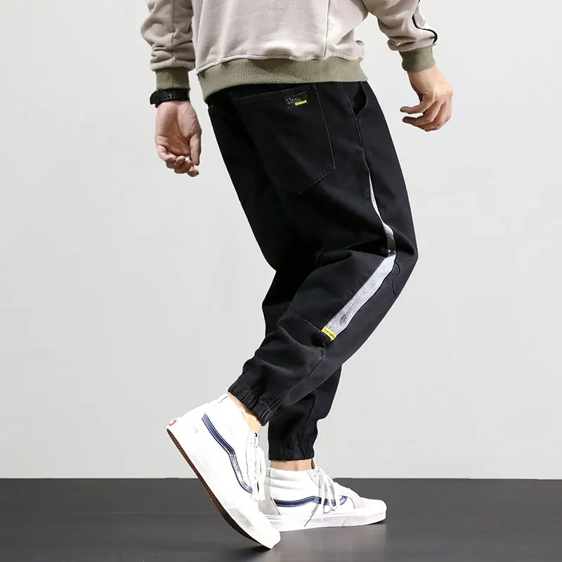 2019 New Pants Punk Style Fashion Mens Jeans Black Loose Fit Jogger Pants Khaki Color Hip Hop Jeans Cargo Pants
