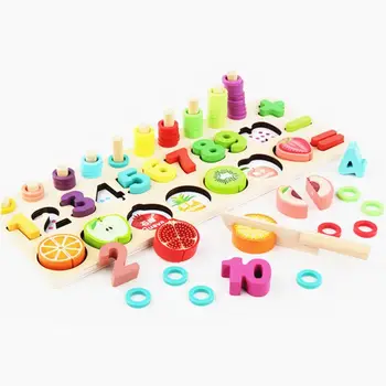 

Fruit Number Math Sorting Puzzles Blocks Counting Shape Stacker Wooden Montessori Preschool Learning Toys for Toddlers 3 Year Ol