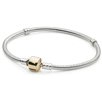 

Authentic 925 silver sterlin 14 k color classic buckle snake bracele bones diy bracelet for woman original jewelry 8014