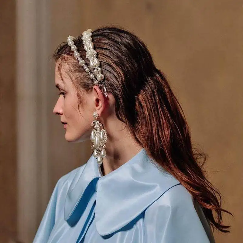 

Ins Korean Style Rhinestone Pearl Hair Bands Retro Elegant Women Headwear Handmade Flower Hairbands Headband Crystal