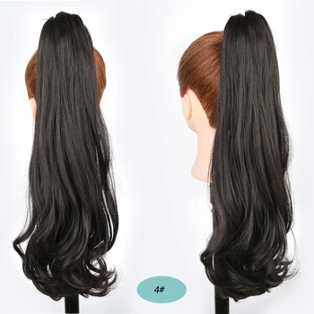 

22 inch Synthetic Long Wavy Wrap Around Clip In Ponytail Hair Extension Brown Blonde Heat Resistant Natural Wave Fake Hair