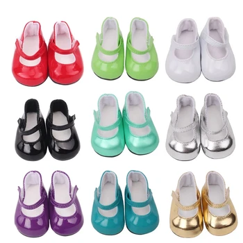 

18 inch Girls dolls Shoes round toe PU Princess dress shoes American newborn shoe Baby toys fit 43 cm baby dolls s9