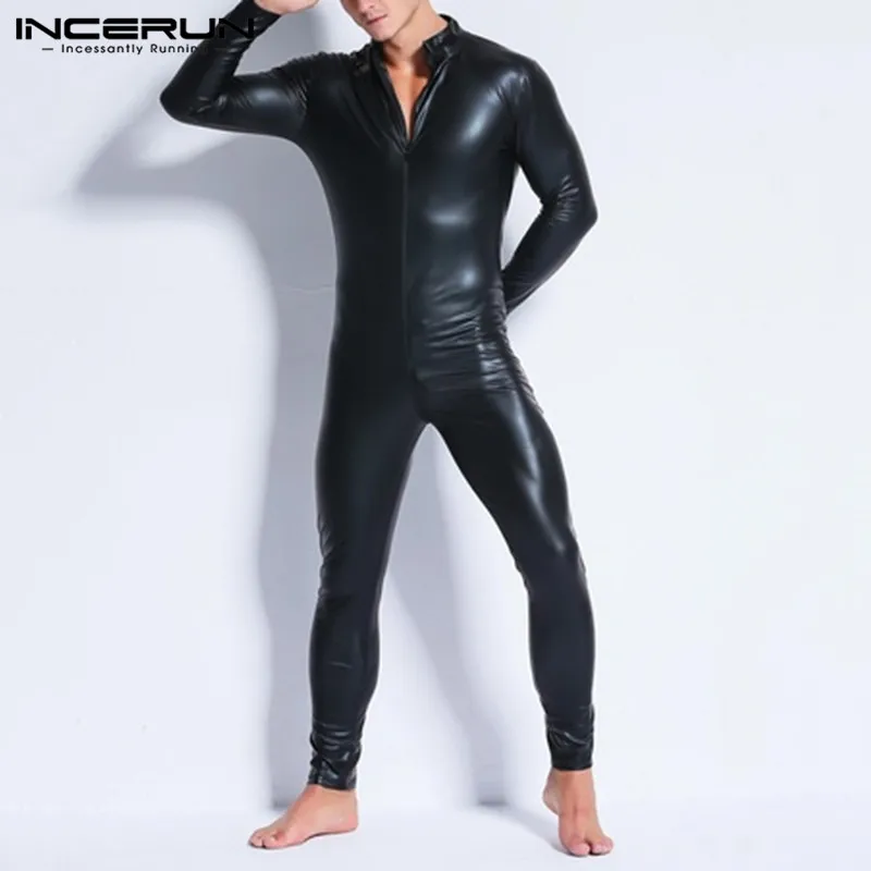 

Fashion Solid Color Men Jumpsuits INCERUN Long Sleeve Round Neck Rompers Hombre Zipper Fitness Bib Pants Punk Style Suspenders 7