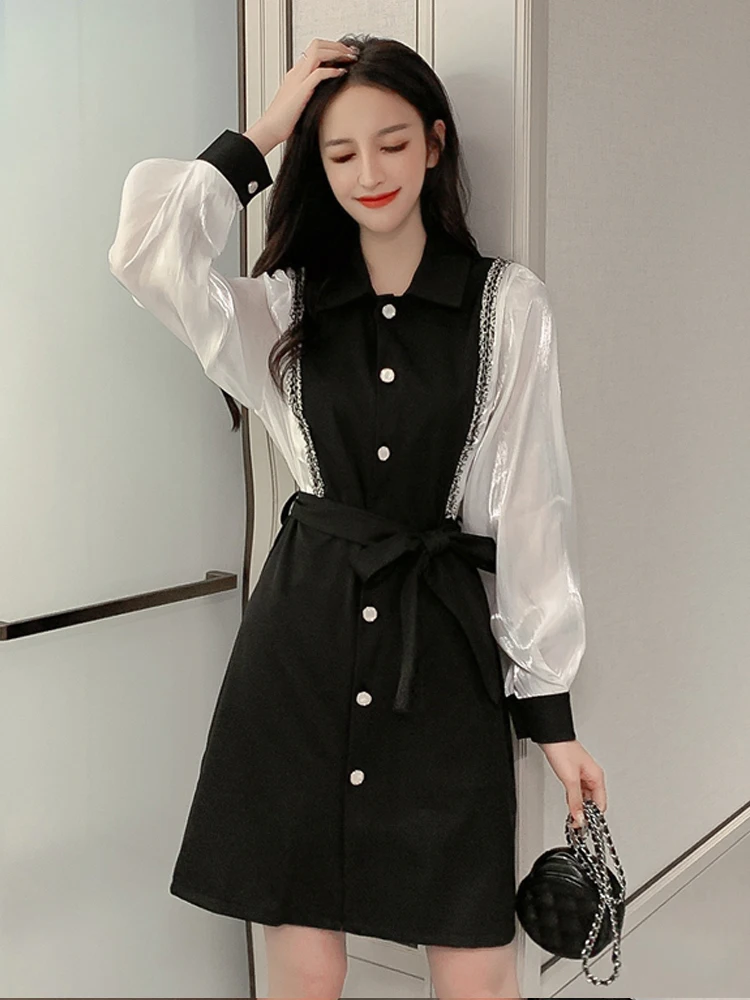 Женское винтажное платье черное элегантное в Корейском стиле модель ZT5396 на весну