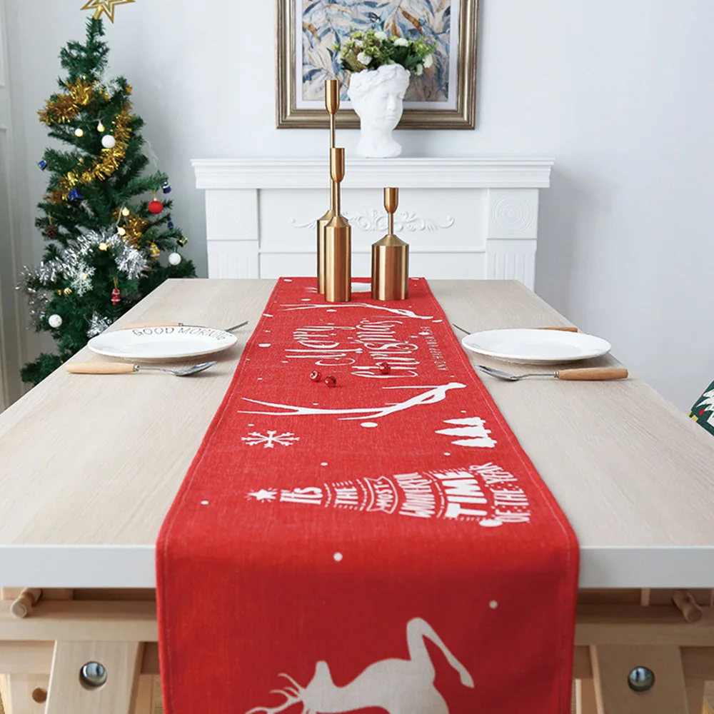 

New Year Christmas Table Runner Tablecloth Cotton And Linen Art Nordic Style Coffee Table TV Home Dining Table Cover Table Flag