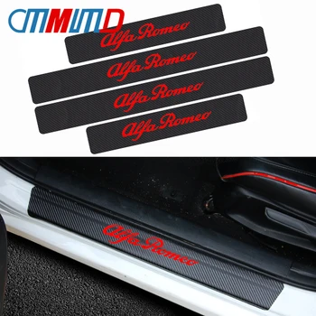 

4pcs Carbon fiber Car Door Threshold protection sticker for Alfa Romeo Emblem Badge Decal For giulietta Mito 147 156 159 166