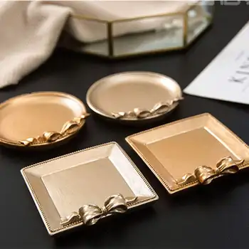 

NMDecorative Golden Jewelry Tray Bedroom Living Room Decoration Necklace Jewelry Fruit Plate Crafts Trinket Tray Organizer