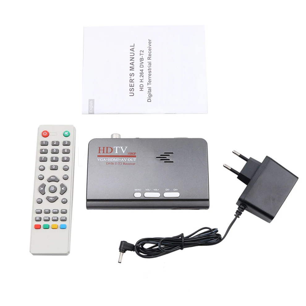 DVB-T/DVB-T2 ТВ-тюнер приемник DVB T/T2 ТВ-бокс VGA ТВ-тюнер AV CVBS 1080P HDMI Цифровой HD спутниковый ресивер с дистанционной поддержкой