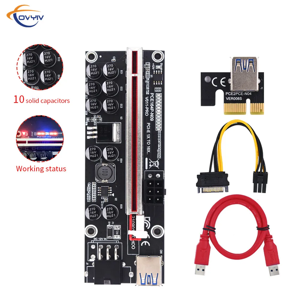 Супер-Райзер COVYIV 011 V011 Pro PCIE PCI-E PCI E экспресс-карта GPU 1X до X16 6pin адаптер кабель