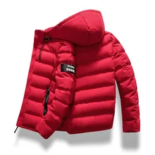 Модная зимняя мужская однотонная короткая куртка, тонкая теплая хлопковая одежда с капюшоном, повседневный Молодежный пуховик большого размера M-5XL
