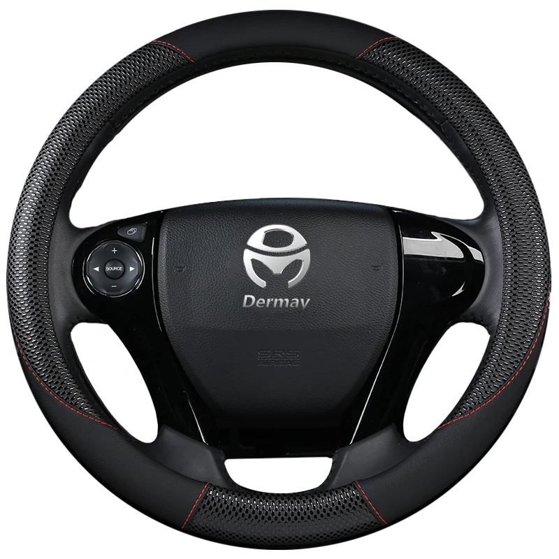 Кожаный чехол на руль DERMAY 37 38 см массажный нескользящий для VW Ford Mazda Nissan Volvo Lada Bmw