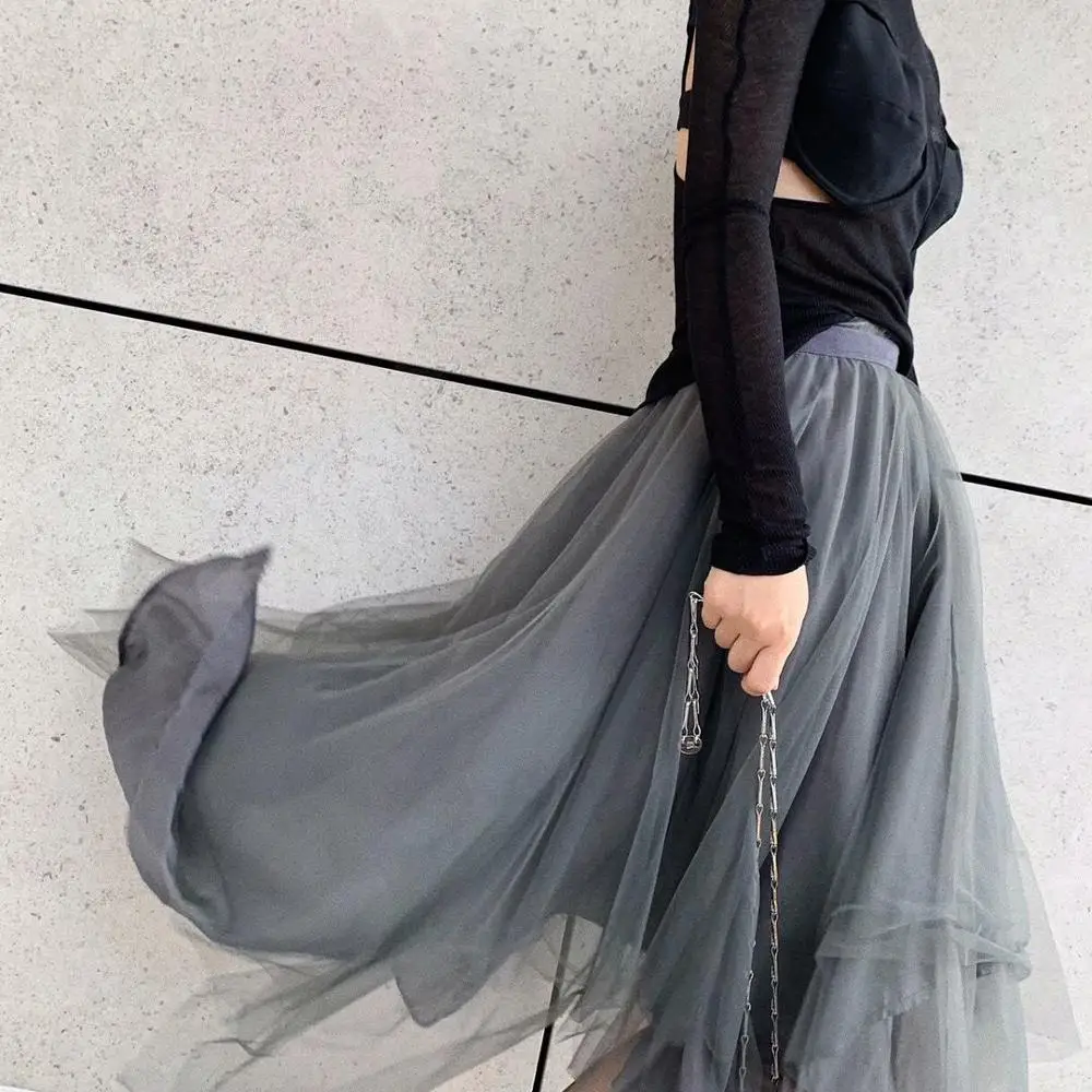 

2019 autumn new women fashion mesh asymmetrical skirt 2 color ddxgz2