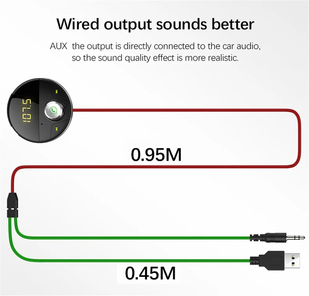 Автомобильный MP3 bluetooth-плеер с кабелем, без рук, адаптер для прикуривателя, USB, FM, AUX, MP3, для аудио, светодиодный дисплей HY62