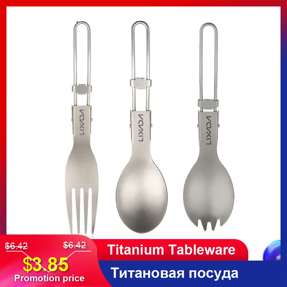 

Lixada Titanium Folding Spoon Spork Outdoor Tableware Outdoor Camping Cookware Lightweight Folded Flatware For Camping Picnic