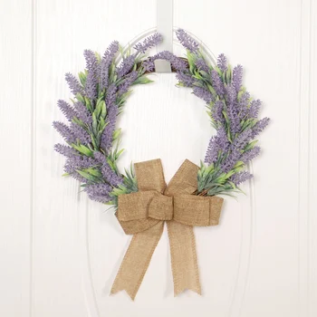 

Artificial Lavender Wreath Simulation Flocking Lavender Garland Decoration Bow Wall Hanging Wedding Home Decor Craft 1PC