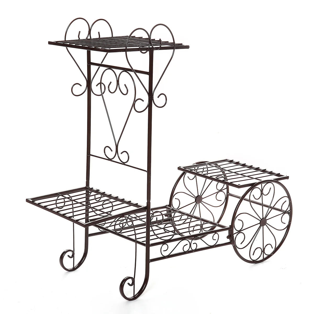 European New Iron 4 Layers Flower Stand Indoor Multi-story Flower Stand Rack Floor-standing Balcony Flower Pot Shelves - Цвет: Коричневый