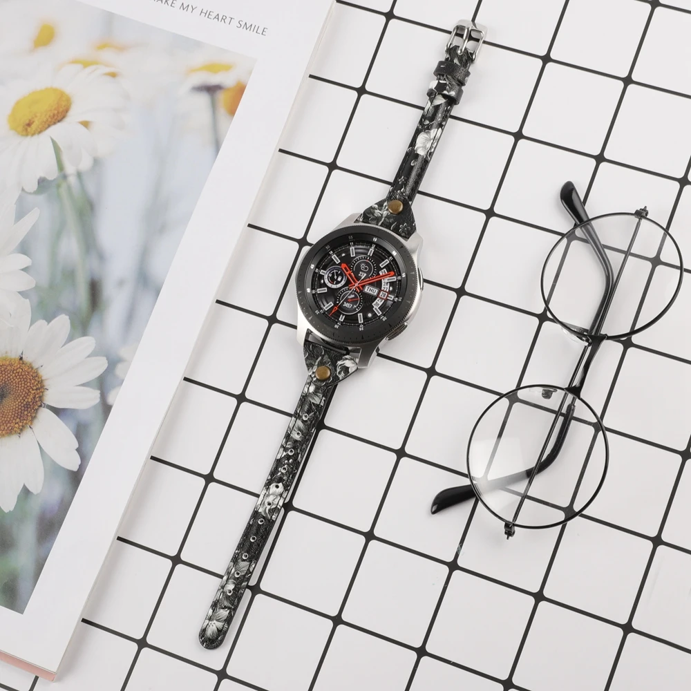 Тонкий ремешок для часов из натуральной кожи для samsung Galaxy Watch 42 мм 46 мм женский ремешок Серебристый Стальной ремешок с пряжкой для активных 2 40 мм 44 мм