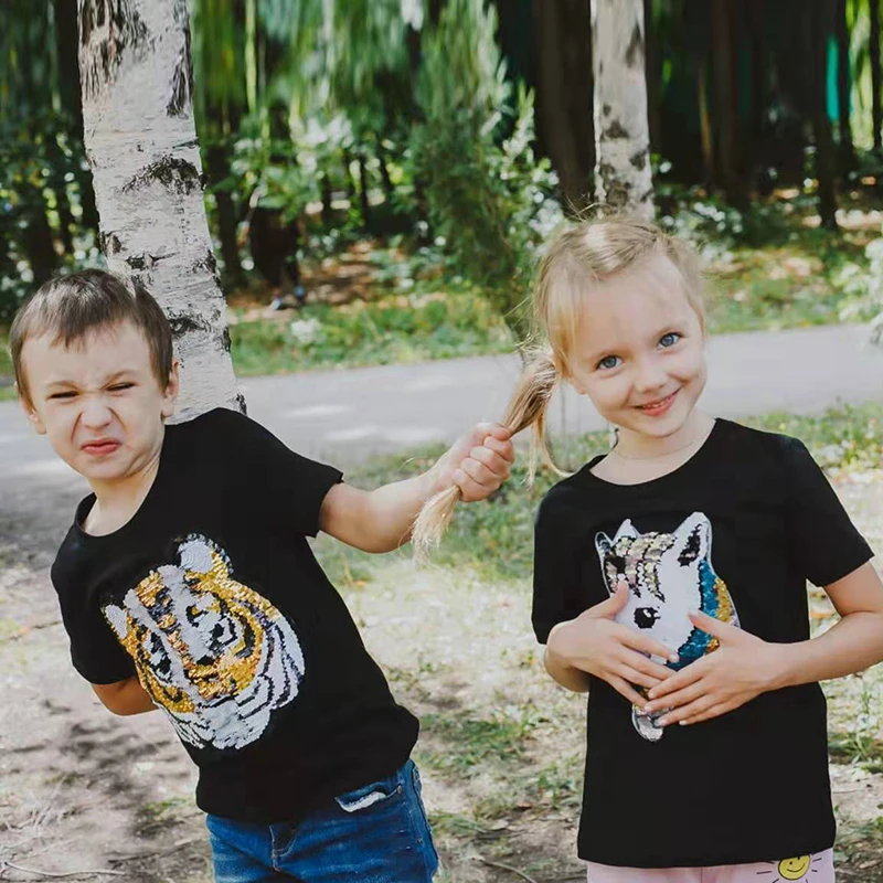 Футболки для мальчиков с тигром Change На панду детская Волшебная Двусторонняя