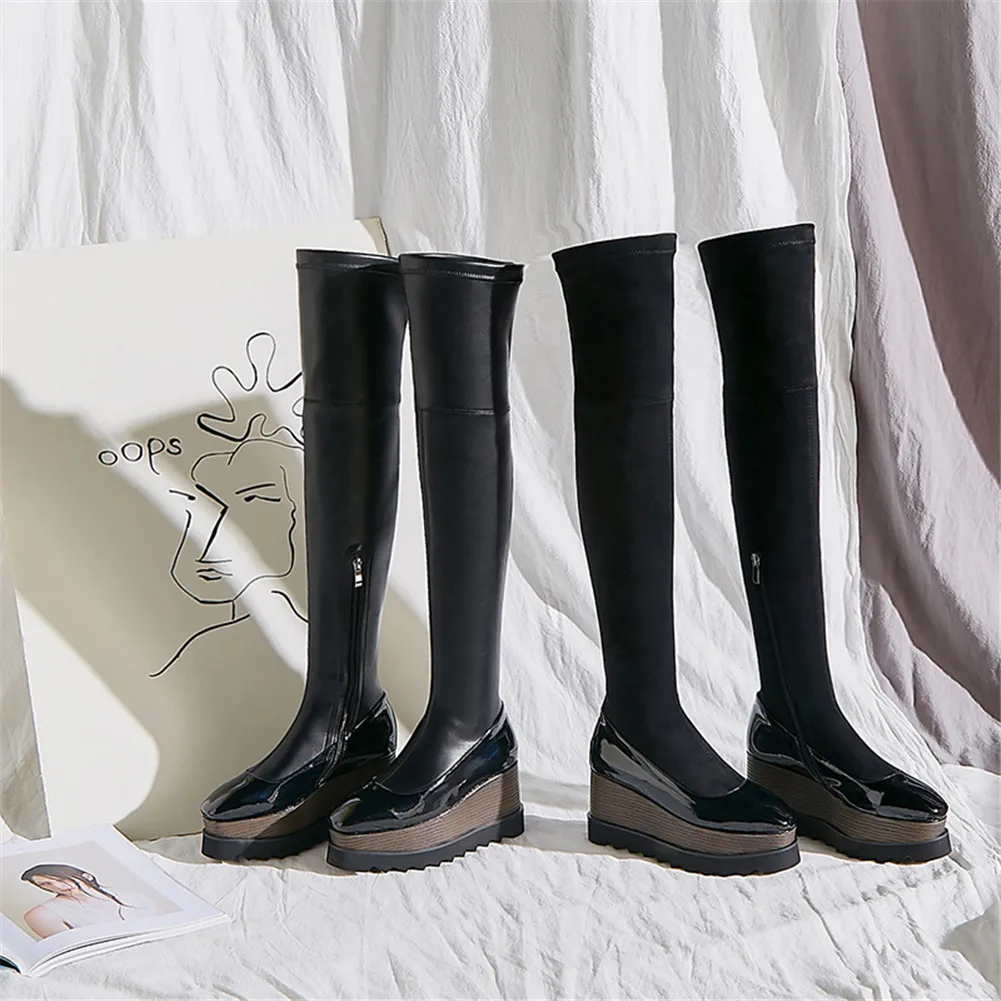 DORATASIA/новые женские брендовые туфли из натуральной кожи на плоской платформе, большие размеры 33-42 женские высокие сапоги выше колена