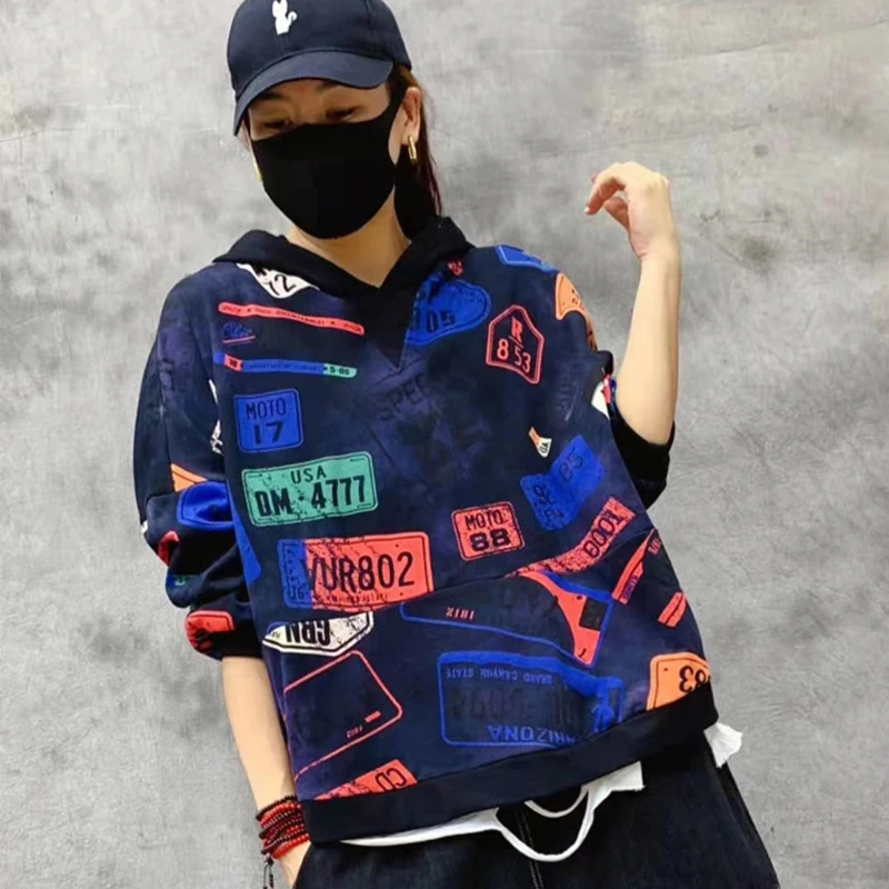  Max LuLu Autumn Korean Fashion Brand Girls Punk Clothes Women Printed Hooded Hoodies Loose Streetwe